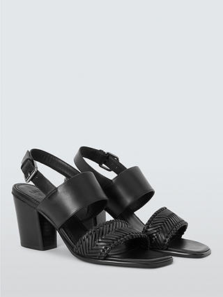 AND/OR Japonica Leather Woven Strap Stacked Heel Sandals, Black