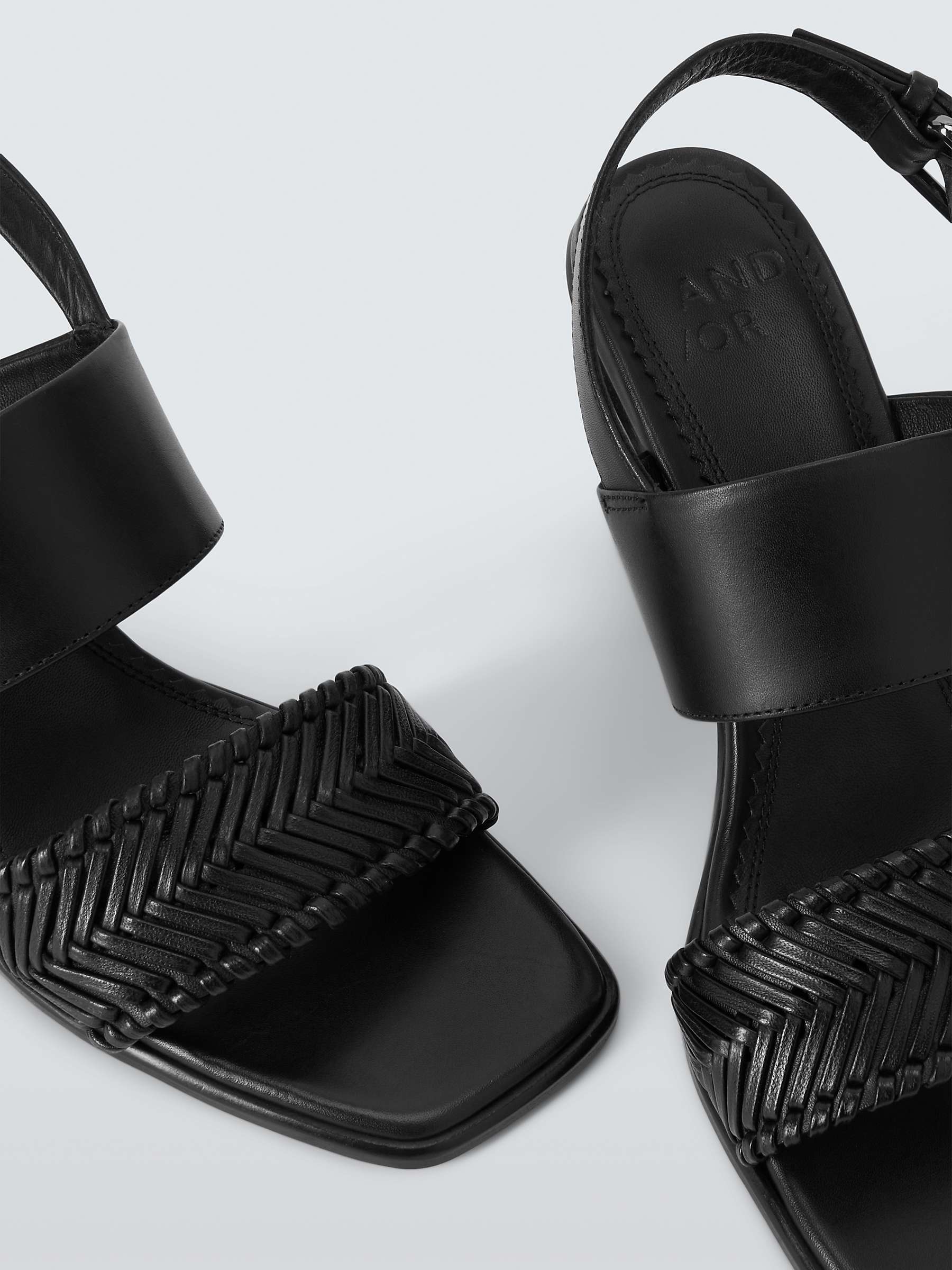 Buy AND/OR Japonica Leather Woven Strap Stacked Heel Sandals, Black Online at johnlewis.com
