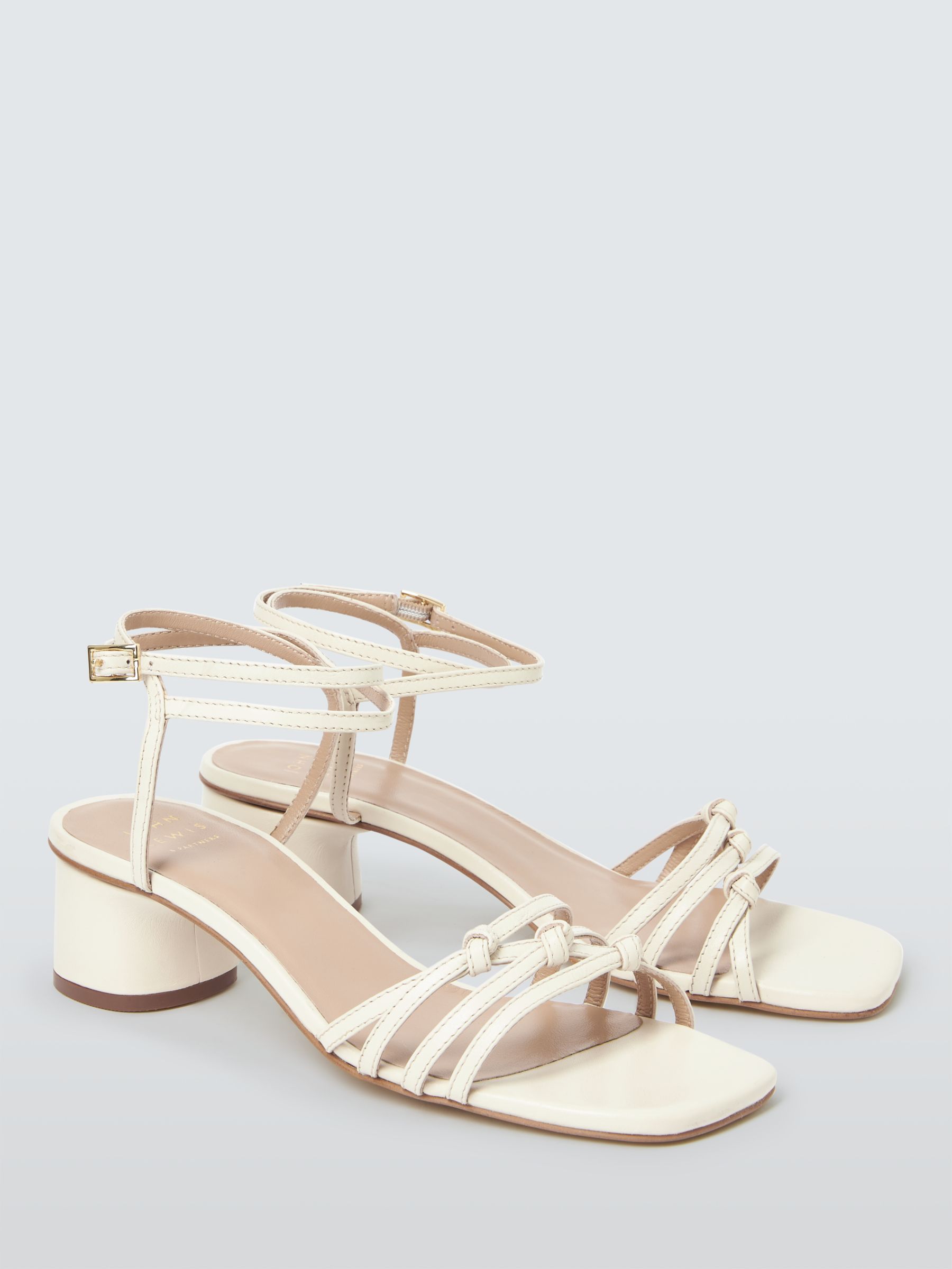 John Lewis Ivie Block Heel Strappy Leather Sandals, Off White