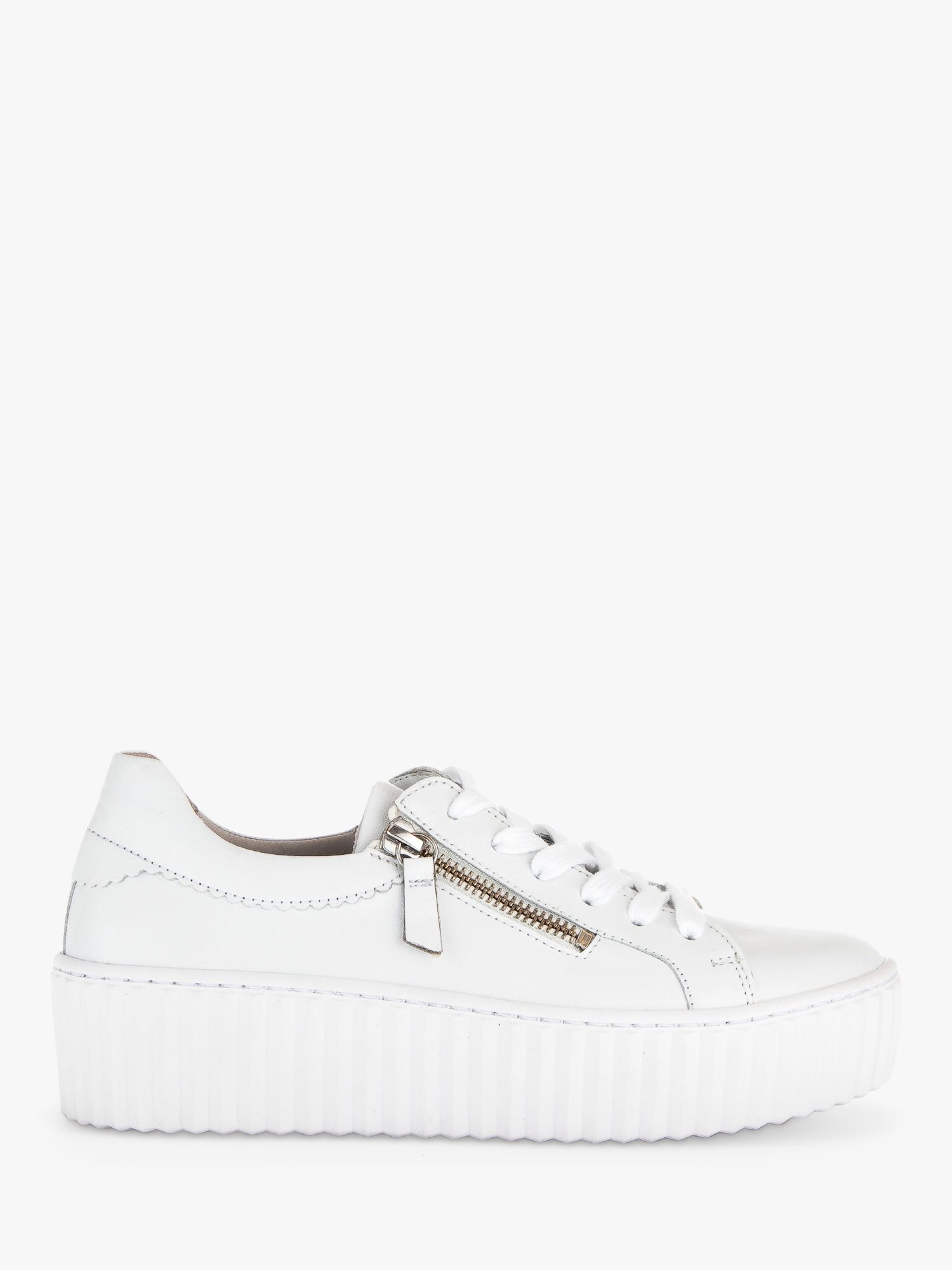 Gabor Dolly Leather Zip Detail Trainers, White at John Lewis & Partners