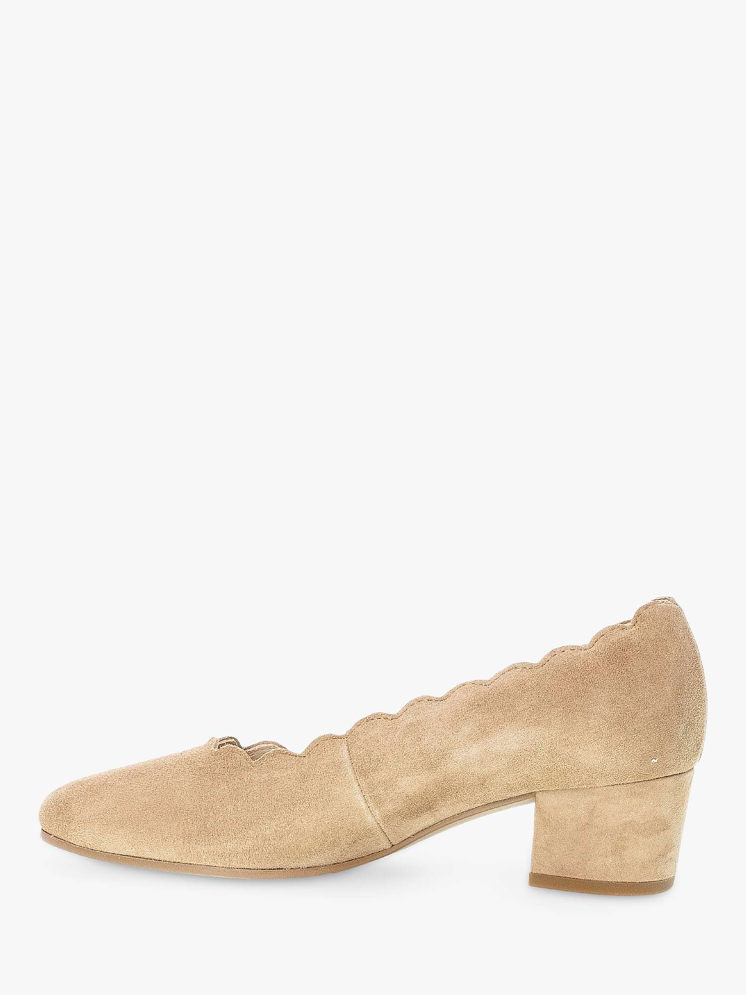 Buy Gabor Wide Fit Gigi Suede Scalloped Edge Block Heel Court Shoes, Sand Online at johnlewis.com