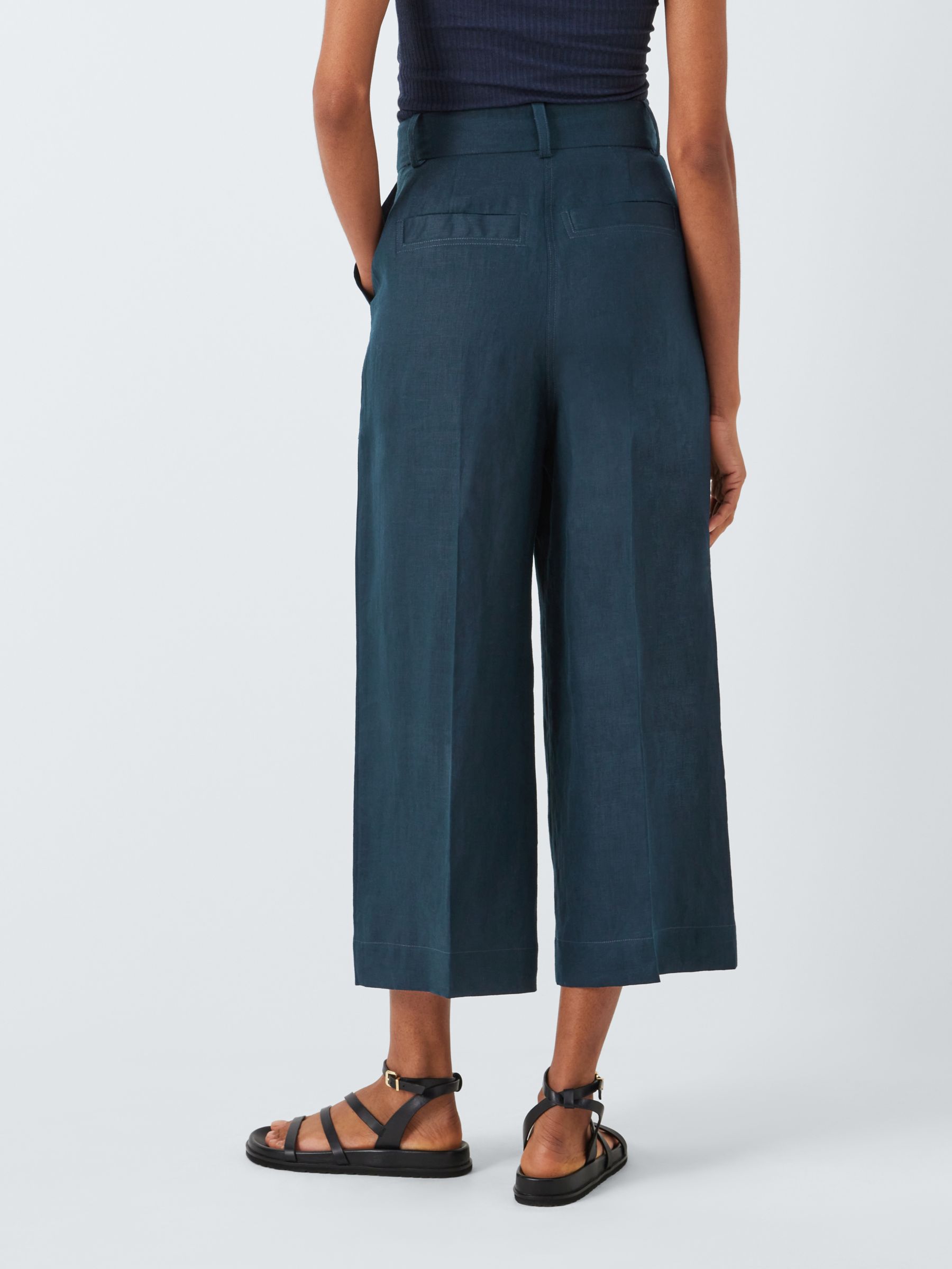 John Lewis Cropped Linen Trousers, Navy, 8