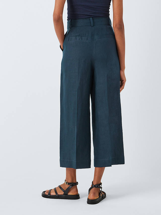 John Lewis Cropped Linen Trousers, Navy
