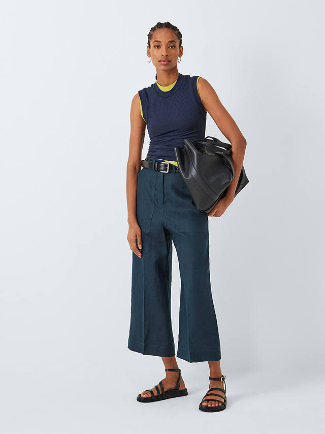 John Lewis Cropped Linen Trousers, Navy