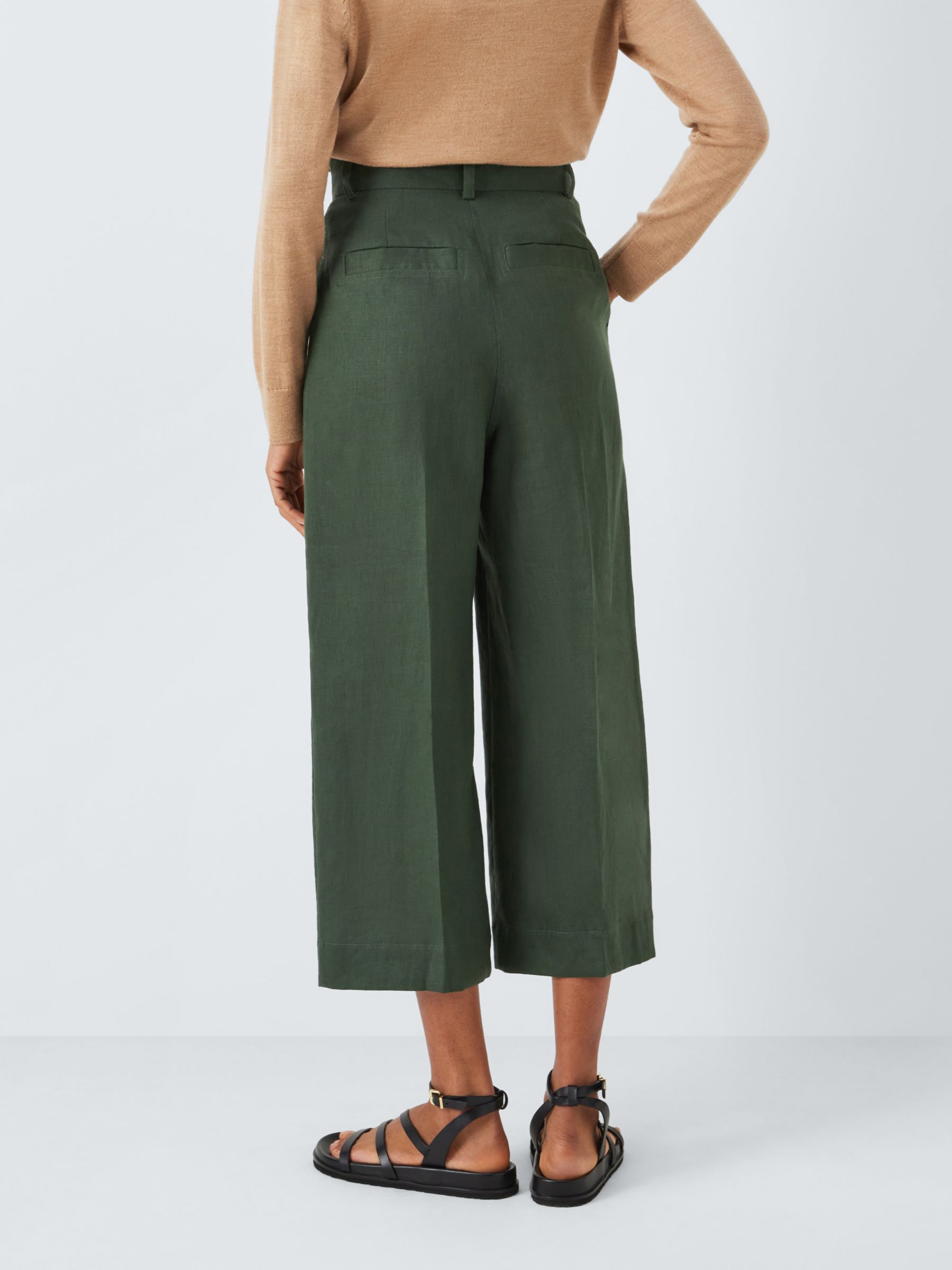 John Lewis Cropped Linen Trousers, Forest Green at John Lewis & Partners