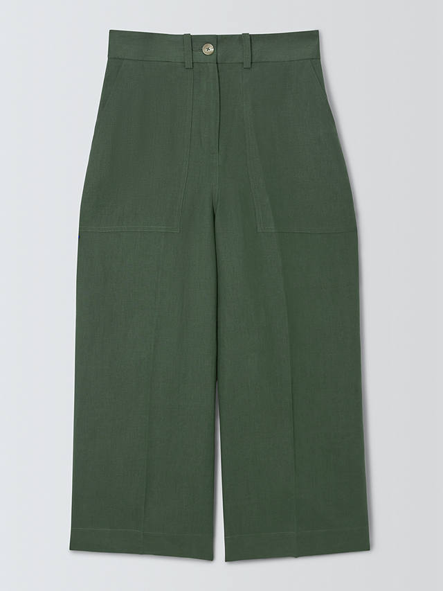 John Lewis Cropped Linen Trousers, Forest Green