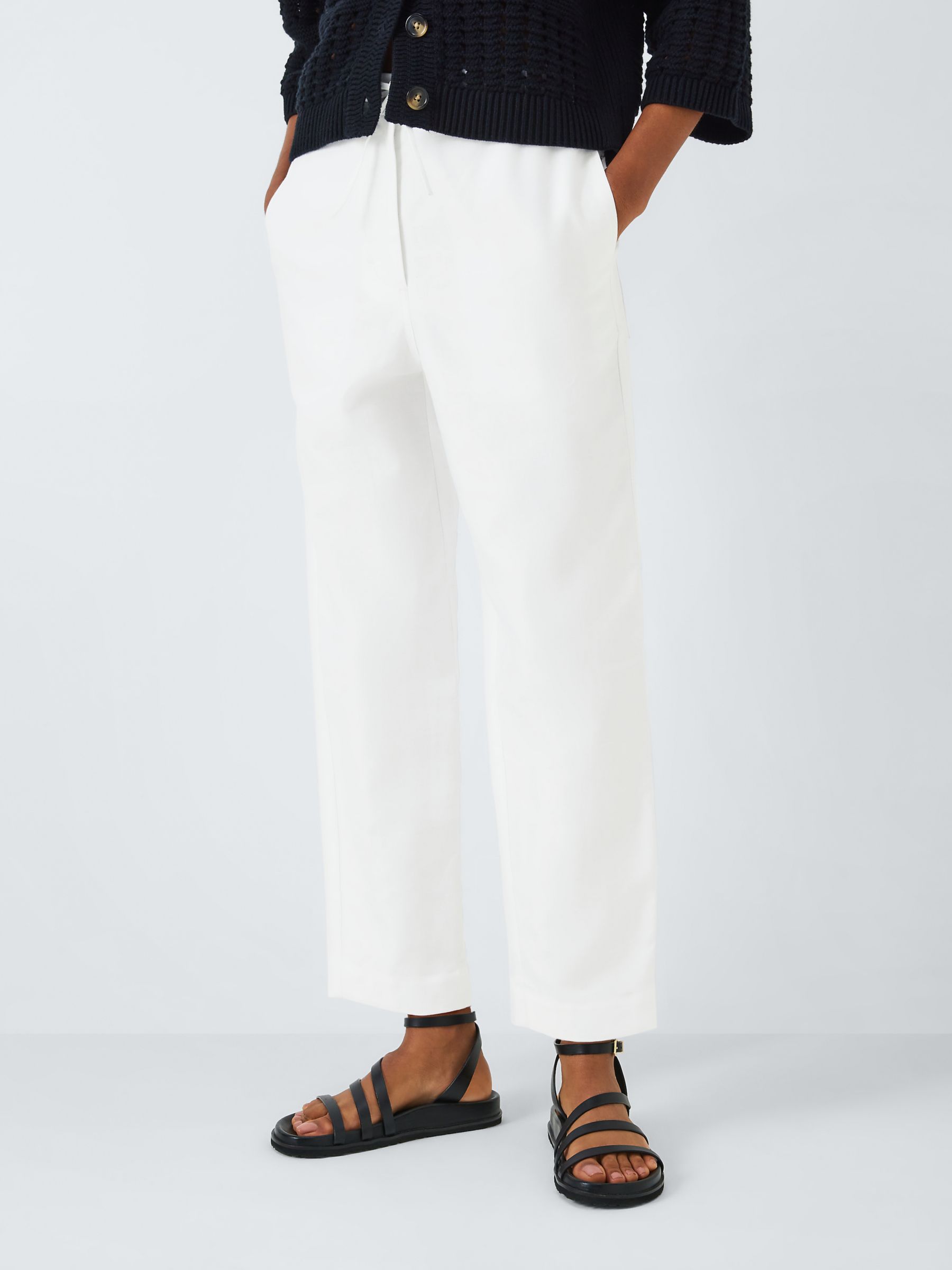 John Lewis Cotton and Linen Blend Drawstring Trousers, White, 8