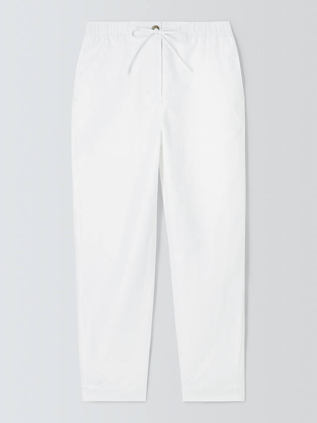 John Lewis Cotton and Linen Blend Drawstring Trousers, White