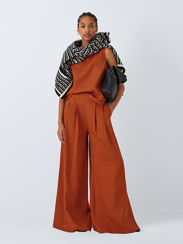 John Lewis Linen Palazzo Trousers, Dark Sienna