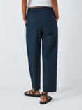 John Lewis Cotton and Linen Blend Drawstring Trousers, Navy