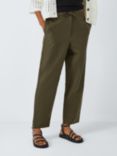 John Lewis Cotton and Linen Blend Drawstring Trousers, Dark Khaki