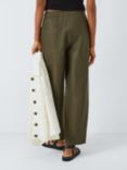 John Lewis Cotton and Linen Blend Drawstring Trousers, Dark Khaki