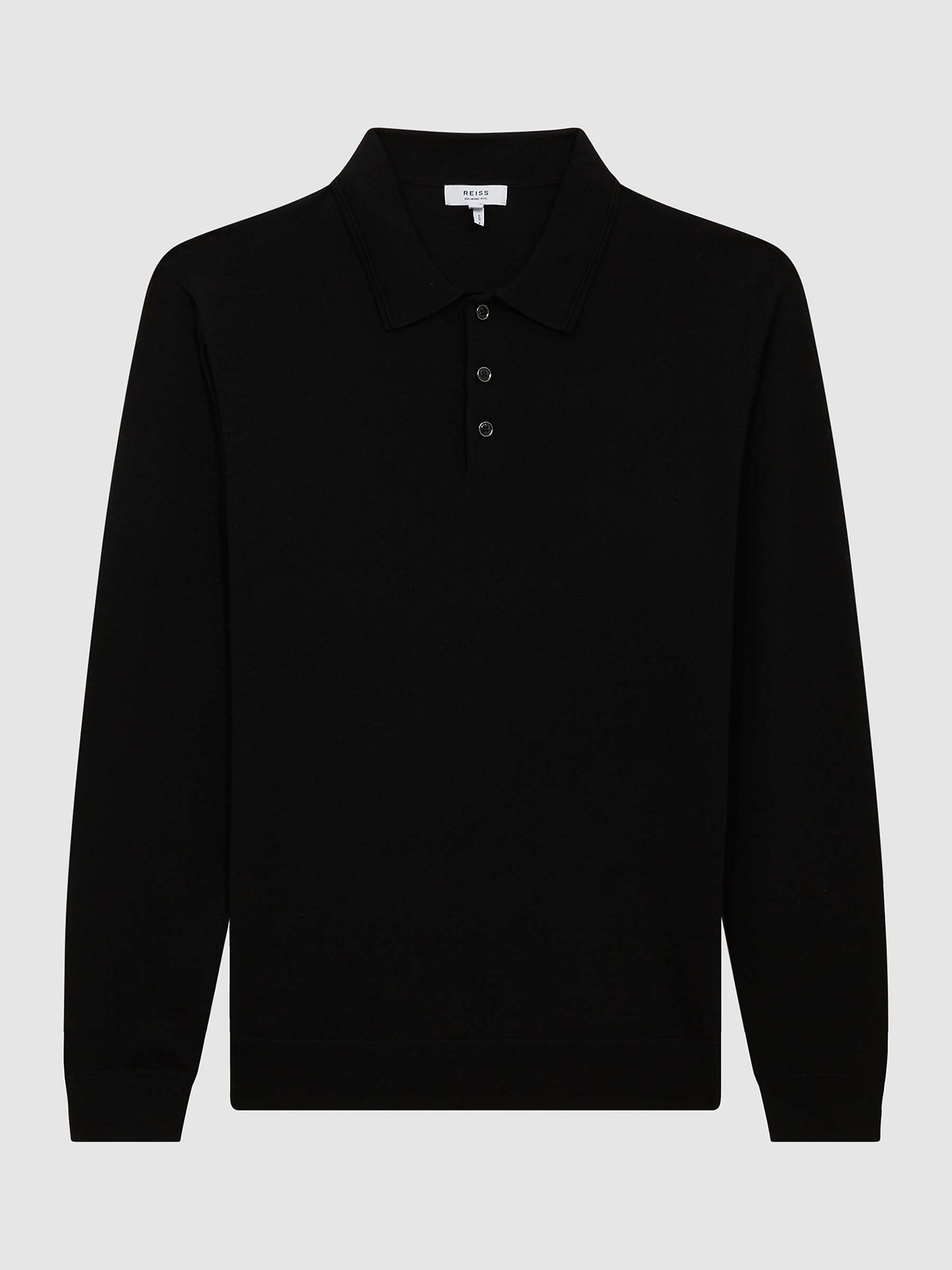 Reiss Trafford Knitted Wool Long Sleeve Polo Top, Black at John Lewis ...