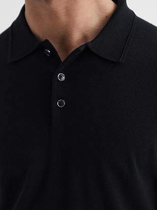 Reiss Trafford Knitted Wool Long Sleeve Polo Top, Black