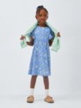 John Lewis Kids' Crinkle Floral Dress, Blue Bonnet