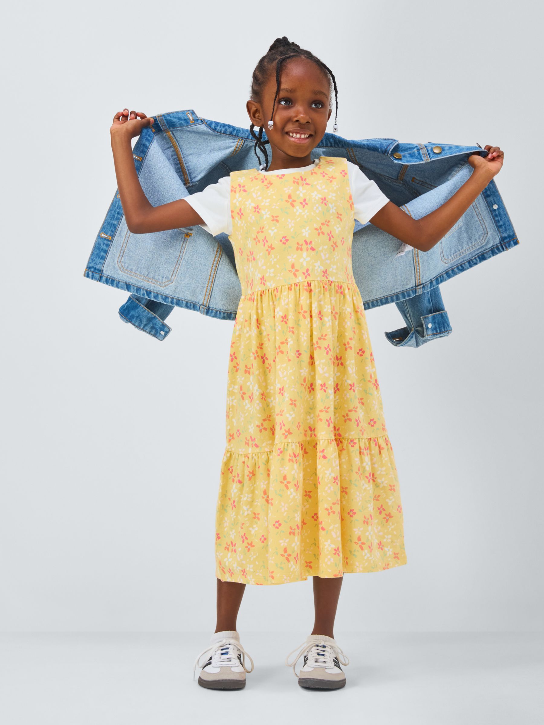 Buy John Lewis Kids' Floral Tiered Sleeveless Dress, Lemon Meringue Online at johnlewis.com