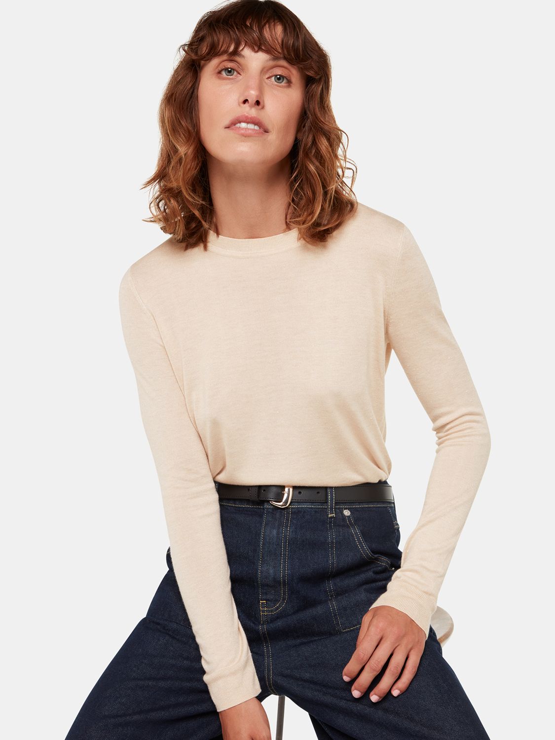 Whistles Annie Sparkle Crew Neck Jumper, Ivory at John Lewis & Partners