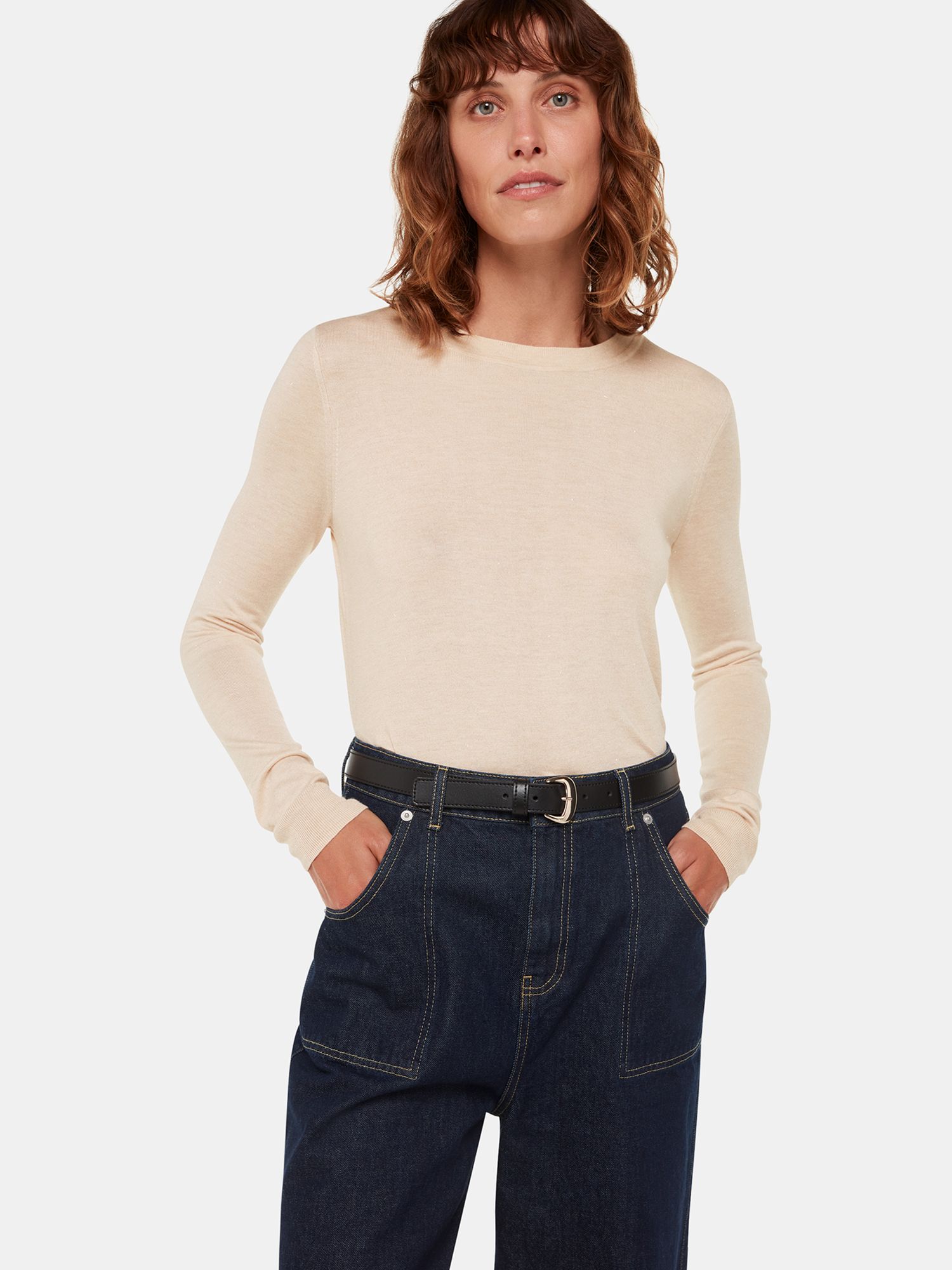 Whistles Annie Sparkle Crew Neck Jumper, Ivory at John Lewis & Partners