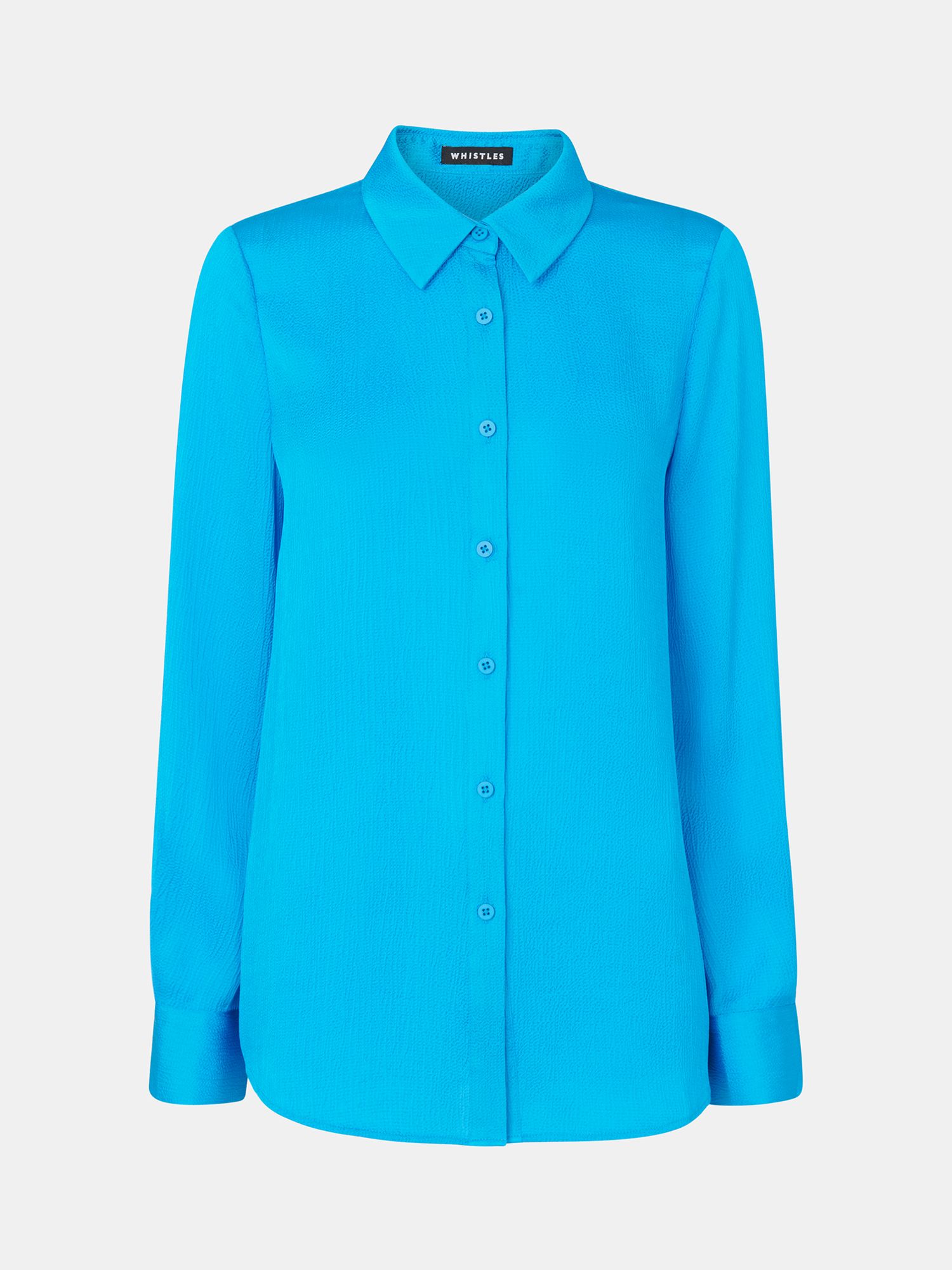 Whistles Molly Satin Shirt, Turquoise at John Lewis & Partners