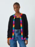 Olivia Rubin Janey Rainbow Stripe Trim Cotton Cardigan, Black