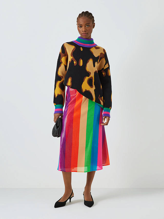 Olivia Rubin Penelope Sequin Rainbow Stripe Midi Skirt, Multi