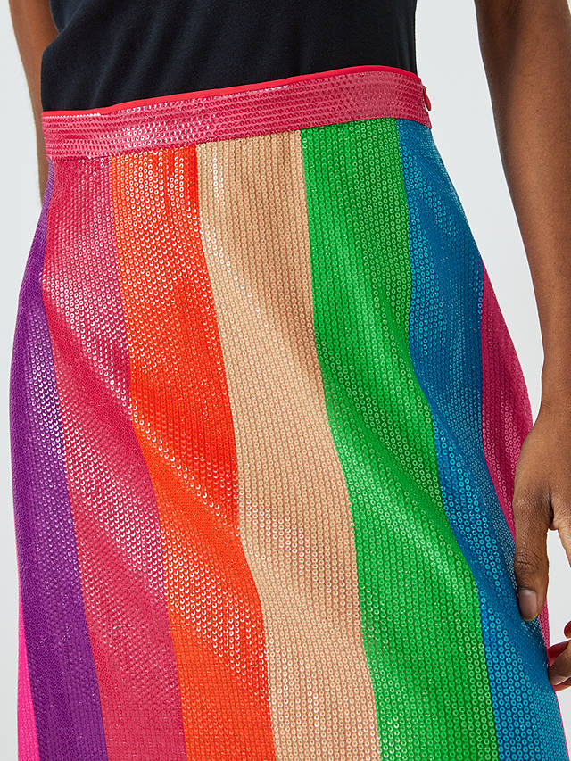 Olivia Rubin Penelope Sequin Rainbow Stripe Midi Skirt, Multi