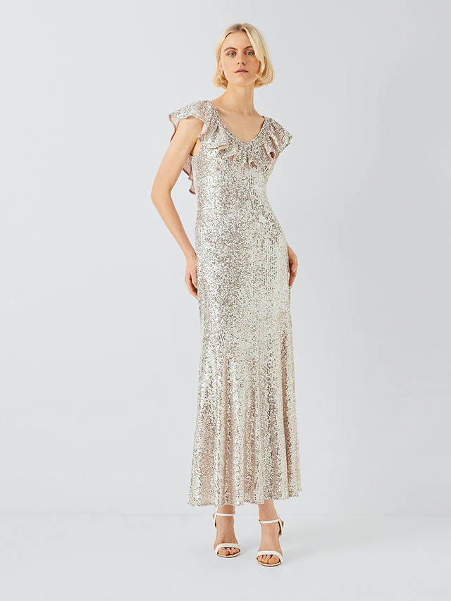 Olivia Rubin Rex Sequin Ruffle Midi Dress, Silver