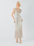 Olivia Rubin Rex Sequin Ruffle Midi Dress, Silver