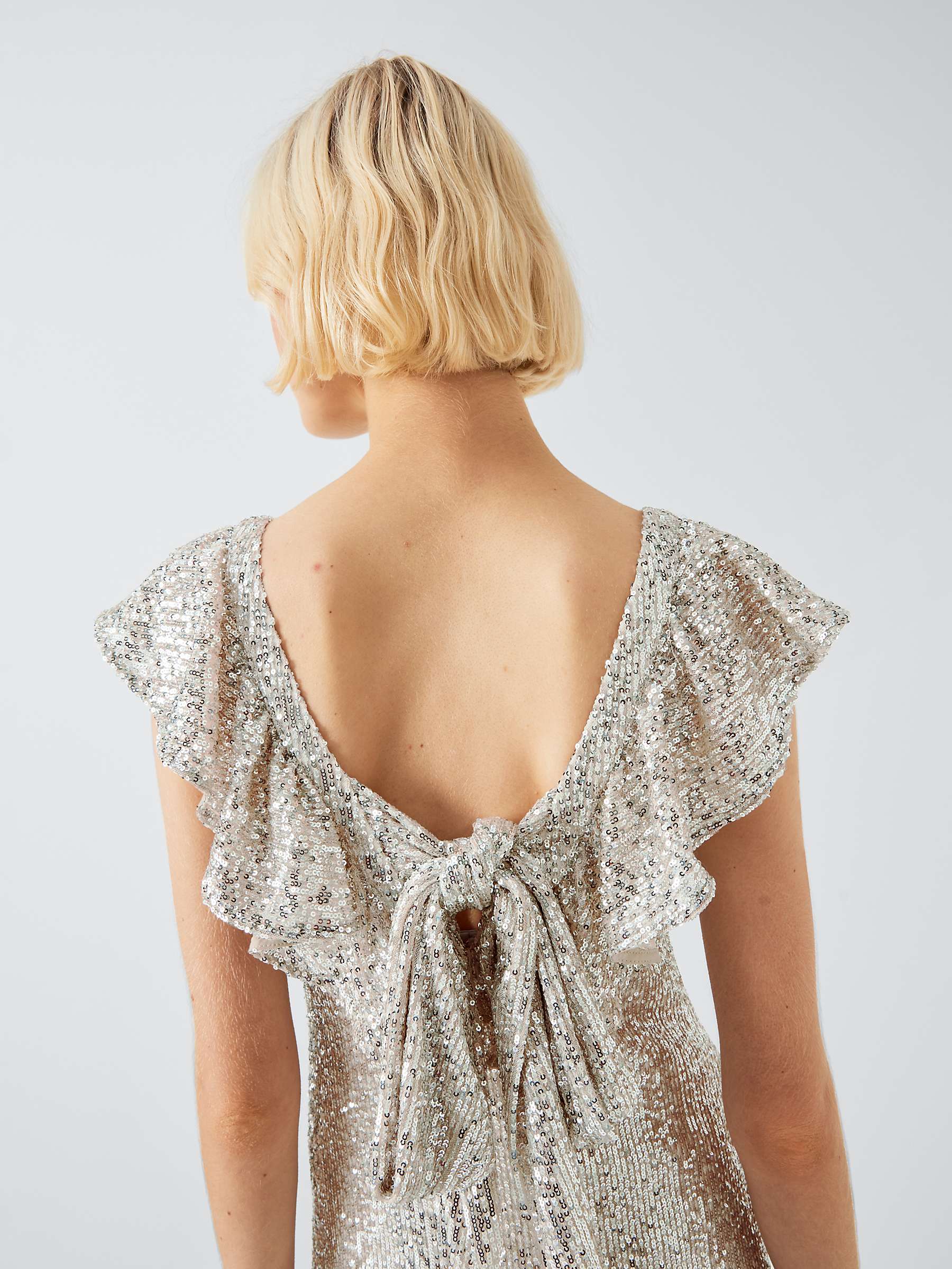 Buy Olivia Rubin Rex Sequin Ruffle Midi Dress, Silver Online at johnlewis.com