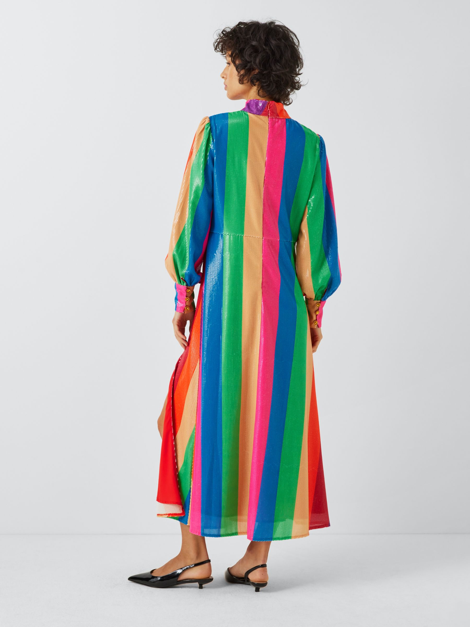Olivia Rubin Maddie Rainbow Stripe Sequin Midi Dress, Multi, 16