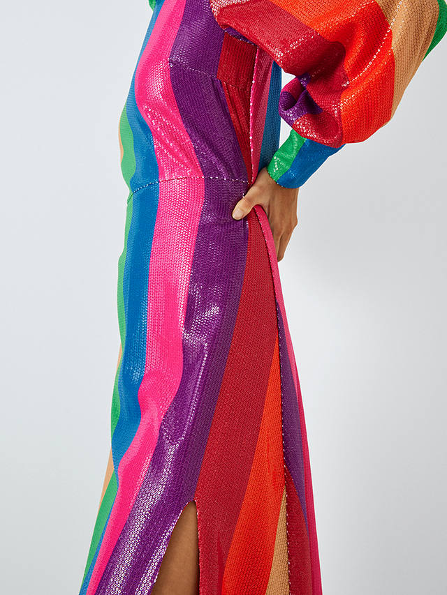 Olivia Rubin Maddie Rainbow Stripe Sequin Midi Dress, Multi