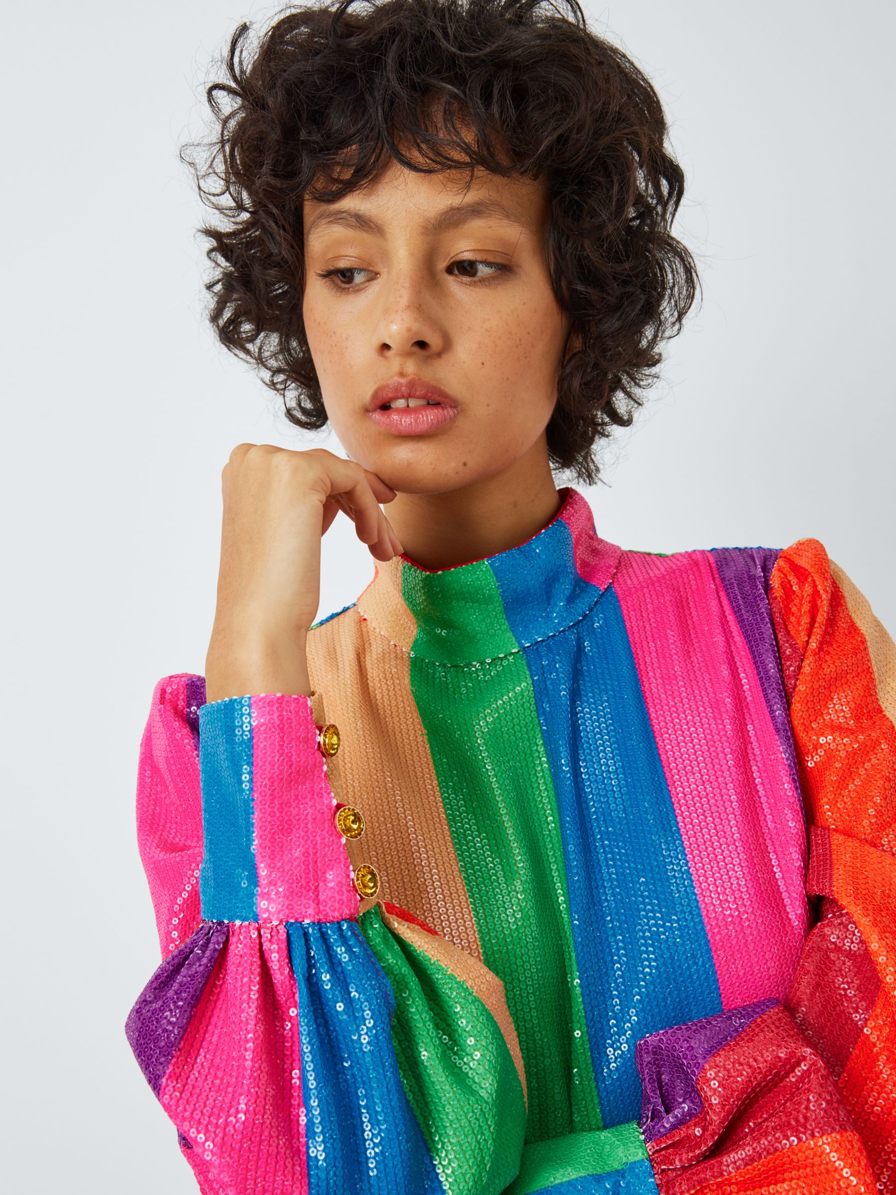 Olivia Rubin Maddie Rainbow Stripe Sequin Midi Dress, Multi, 16
