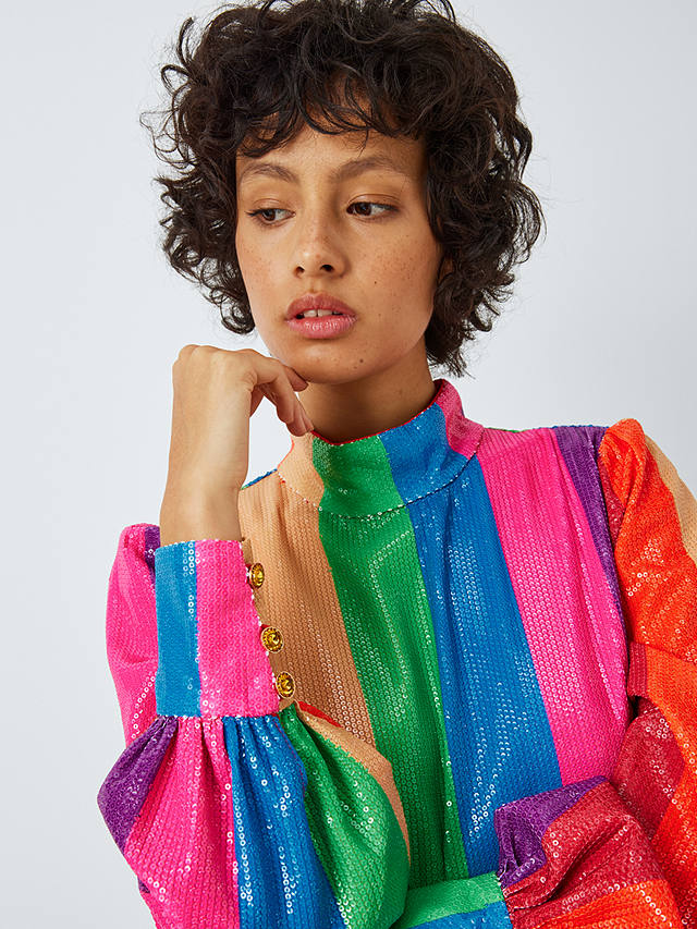 Olivia Rubin Maddie Rainbow Stripe Sequin Midi Dress, Multi