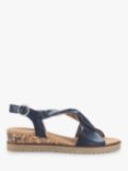 Gabor Rich Wide Fit Leather Cross Over Detail Wedge Sandals, Navy