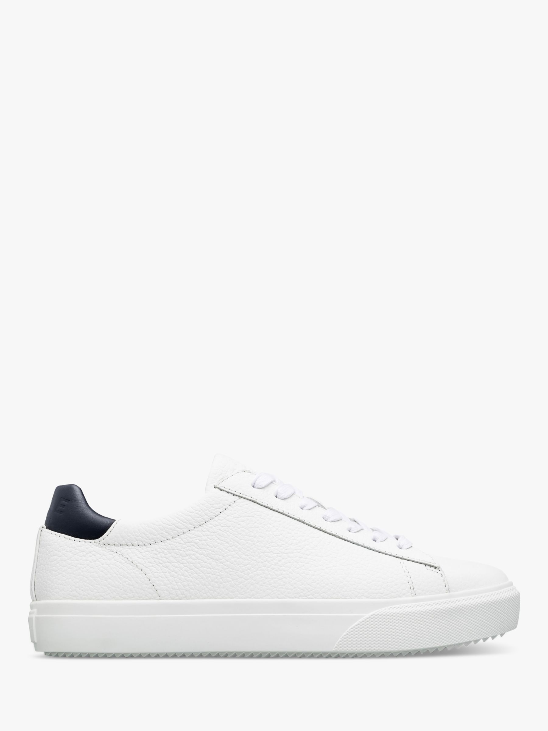 CLAE Bradley Venice Leather Lace Up Trainers, White/Navy at John Lewis ...