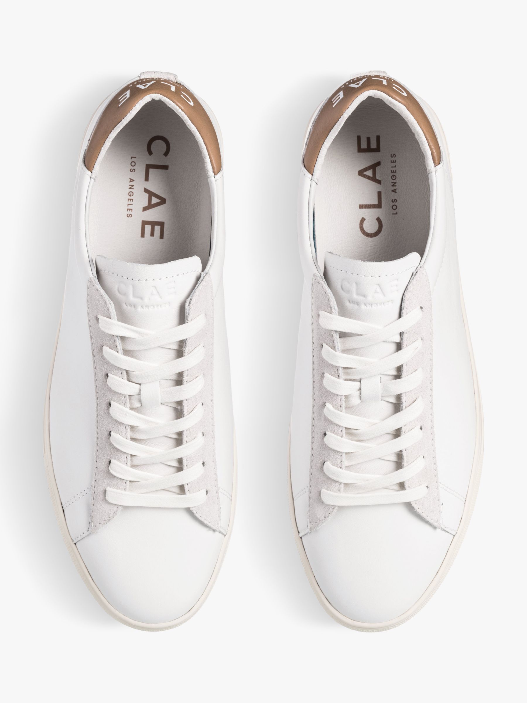 CLAE Bradley California Leather Lace Up Trainers, White/Camel at John ...