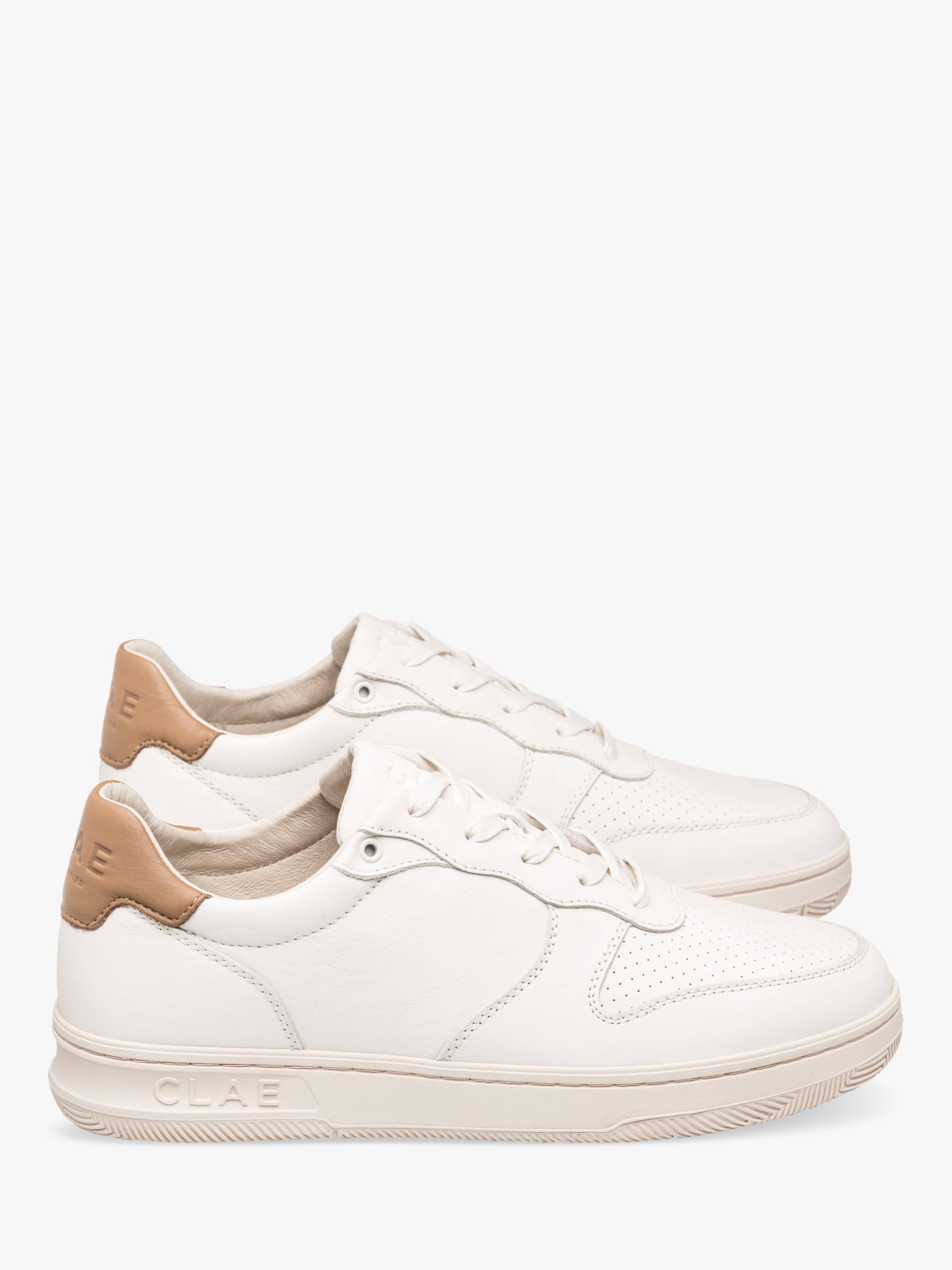 CLAE Malone Lace Up Leather Trainers, Off-white/Camel at John Lewis ...