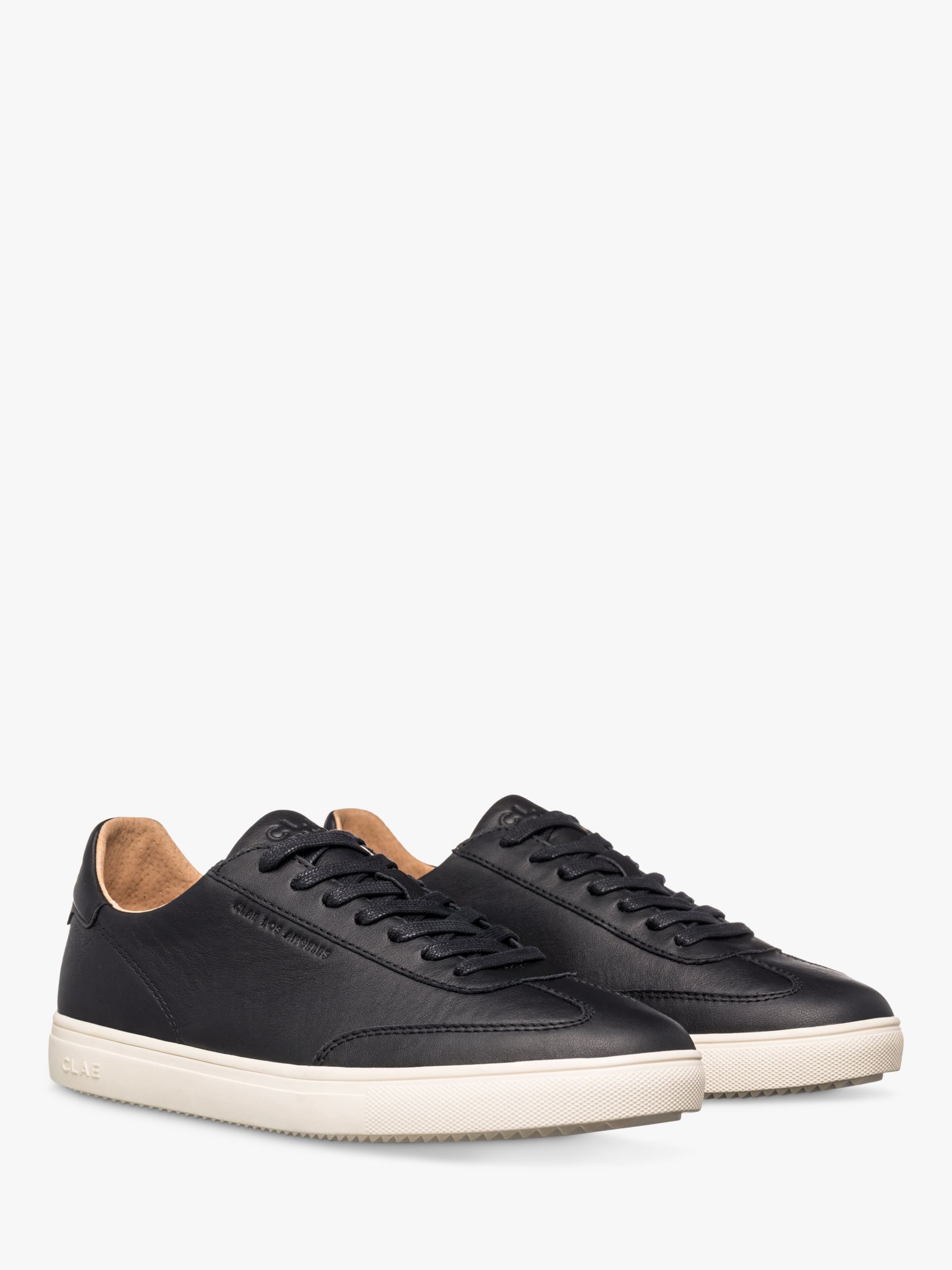 CLAE Deane Leather Lace Up Trainers, Black at John Lewis & Partners