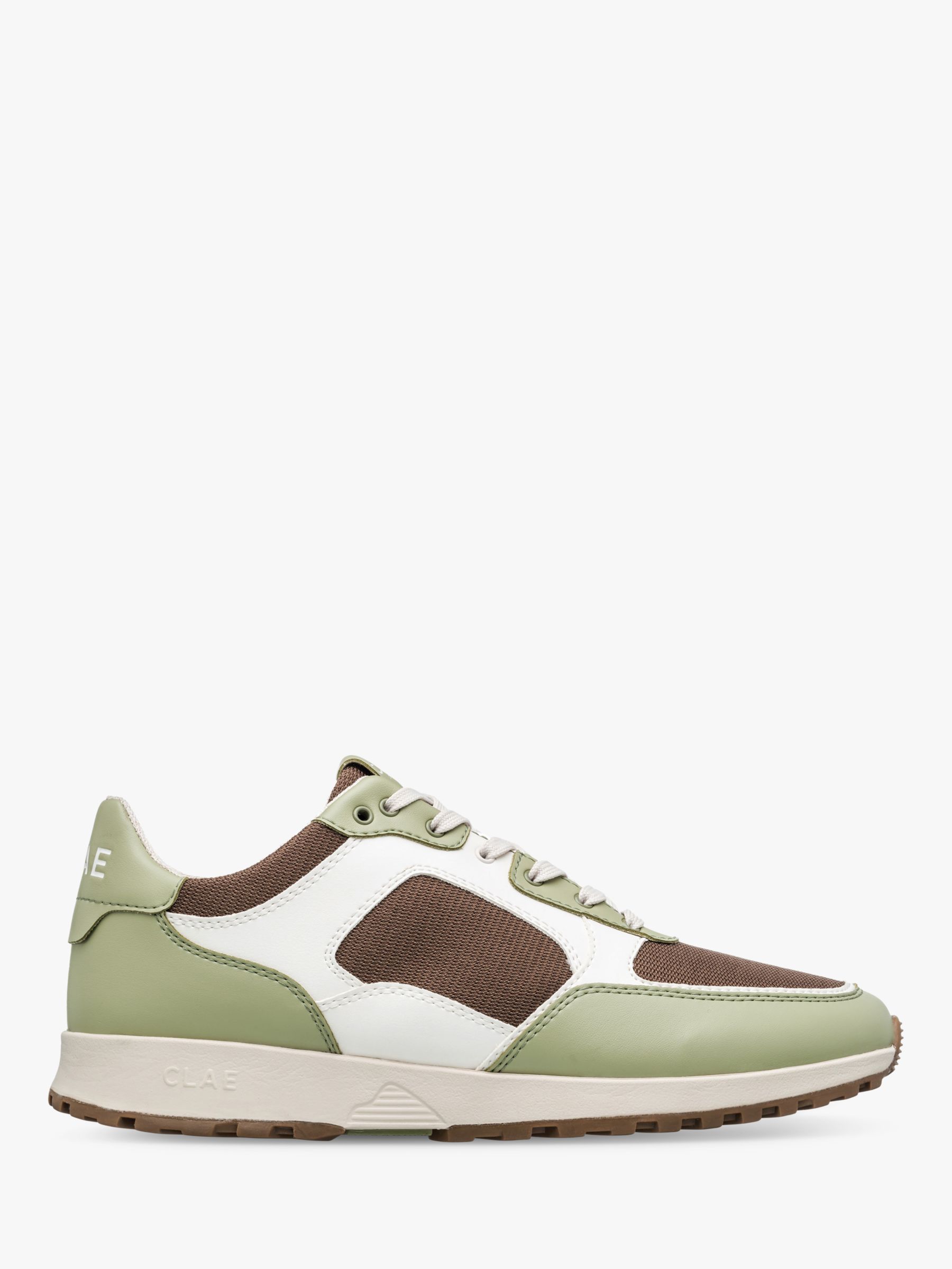 CLAE Joshua Lace Up Cactus Trainers, Sage/White/Brown at John Lewis ...