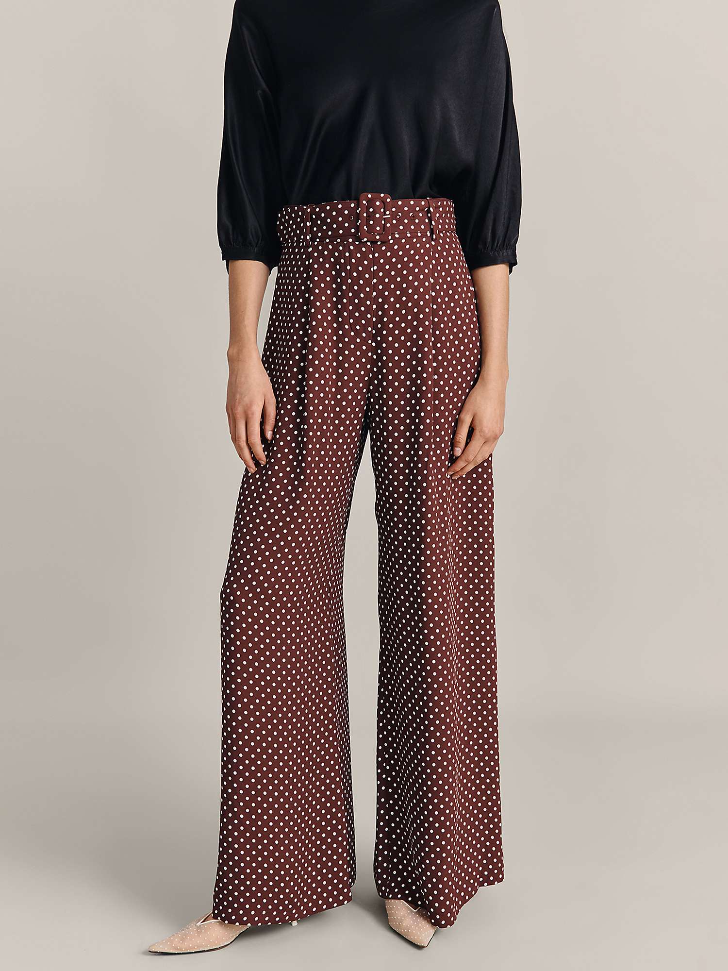 Buy Ghost Clara Satin Palazzo Trousers, Delores Spot Online at johnlewis.com