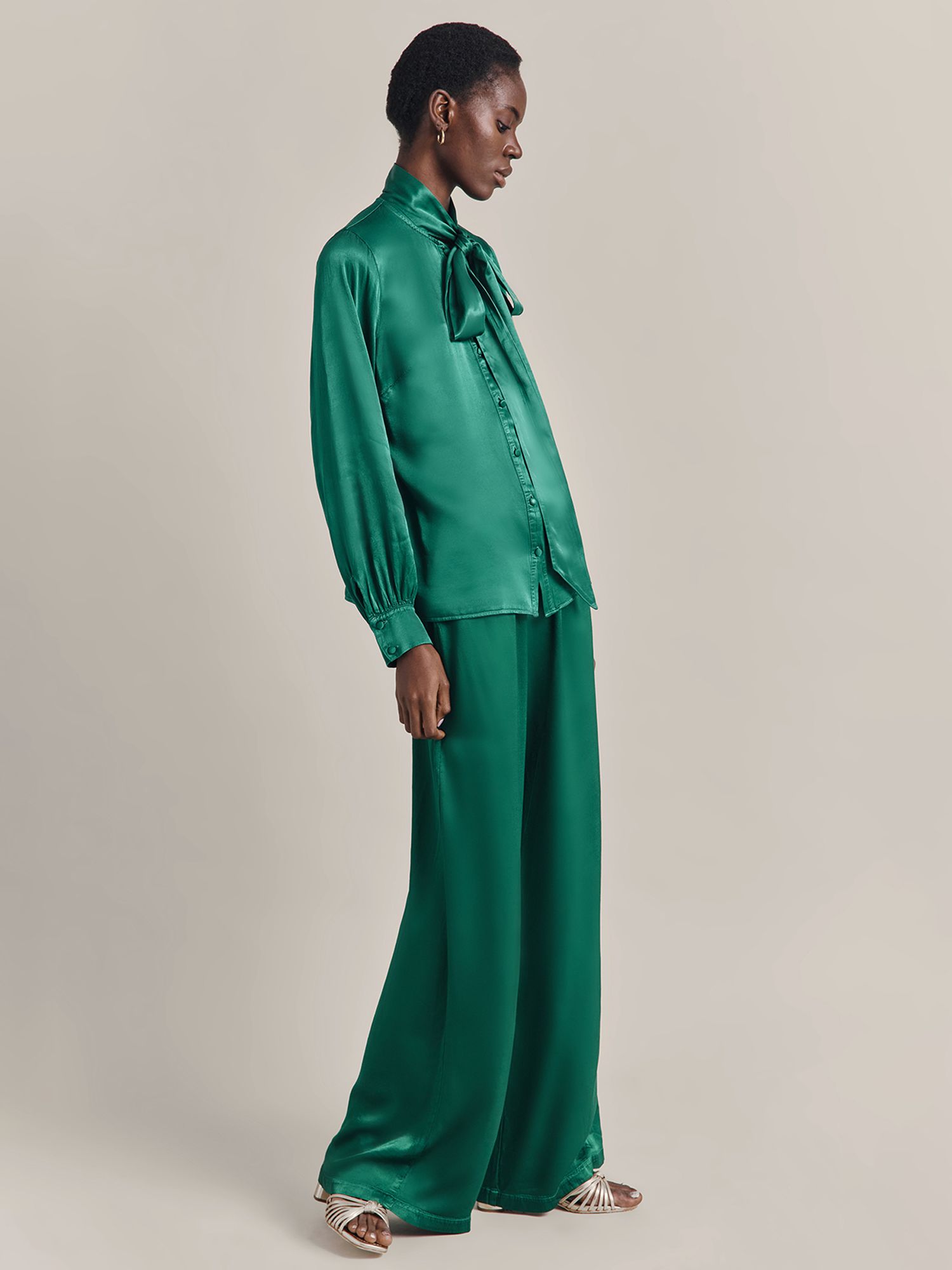 Buy Ghost Sylvia Satin Trouser, Green Online at johnlewis.com