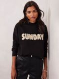 Mint Velvet Sunday Slogan Sweatshirt, Black