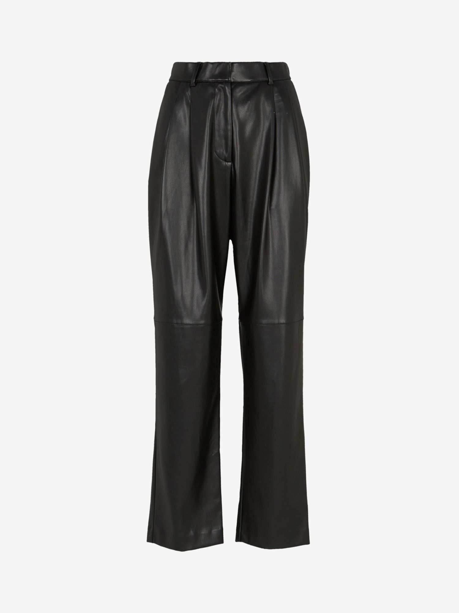 Mint Velvet Pleat Front Faux Leather Trousers, Black, 12R