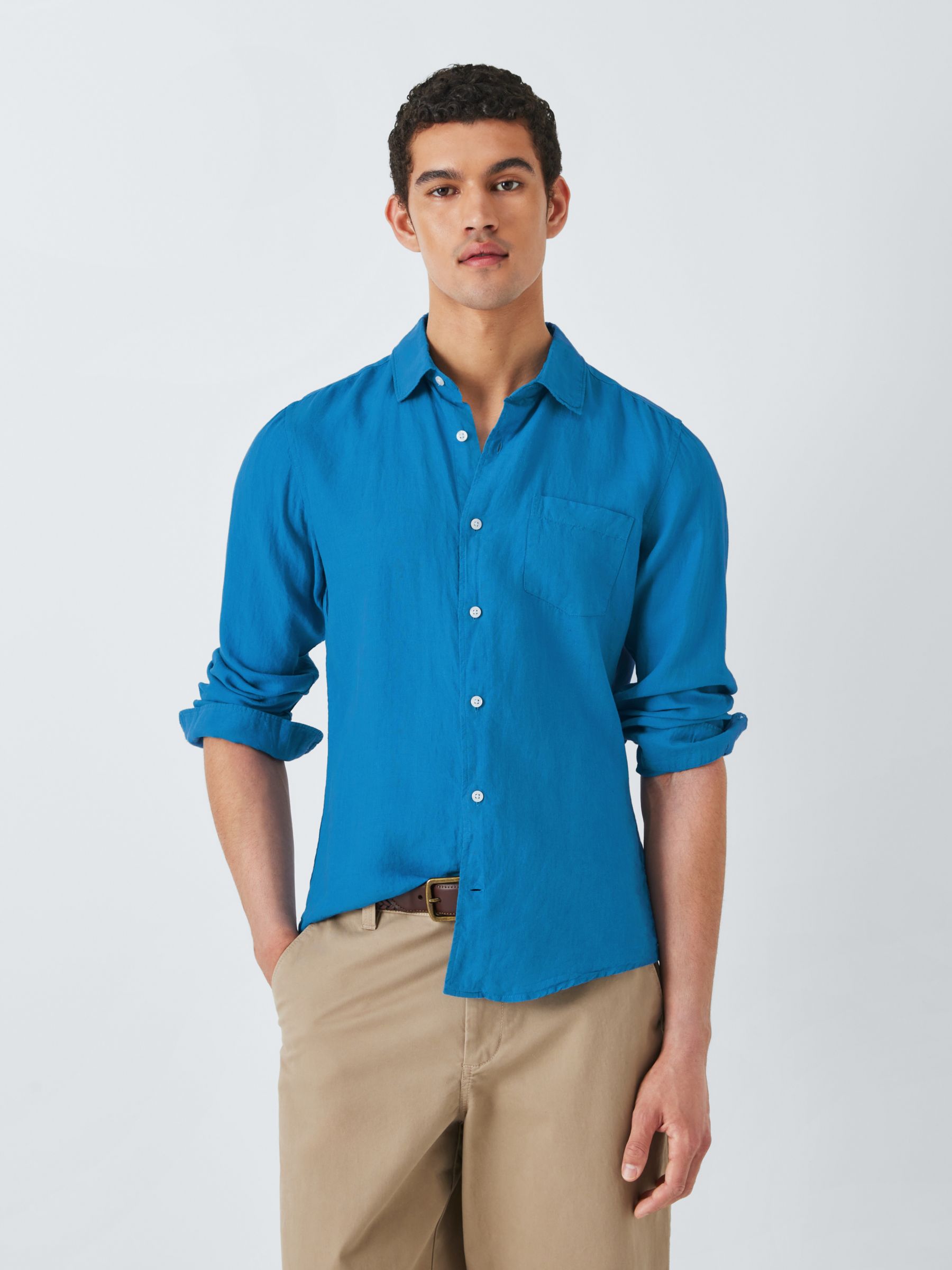 John Lewis Linen Long Sleeve Shirt, Parisian Blue, S