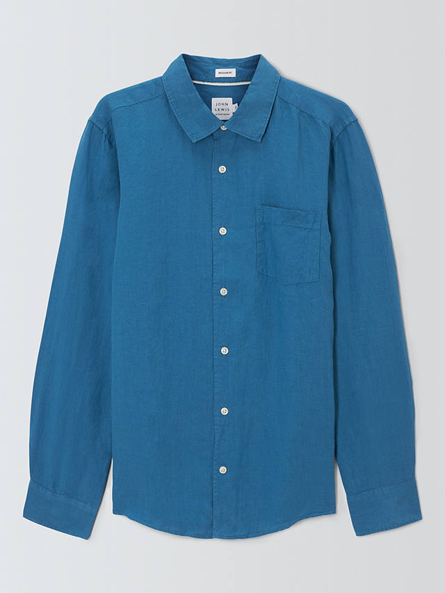John Lewis Linen Long Sleeve Shirt, Parisian Blue