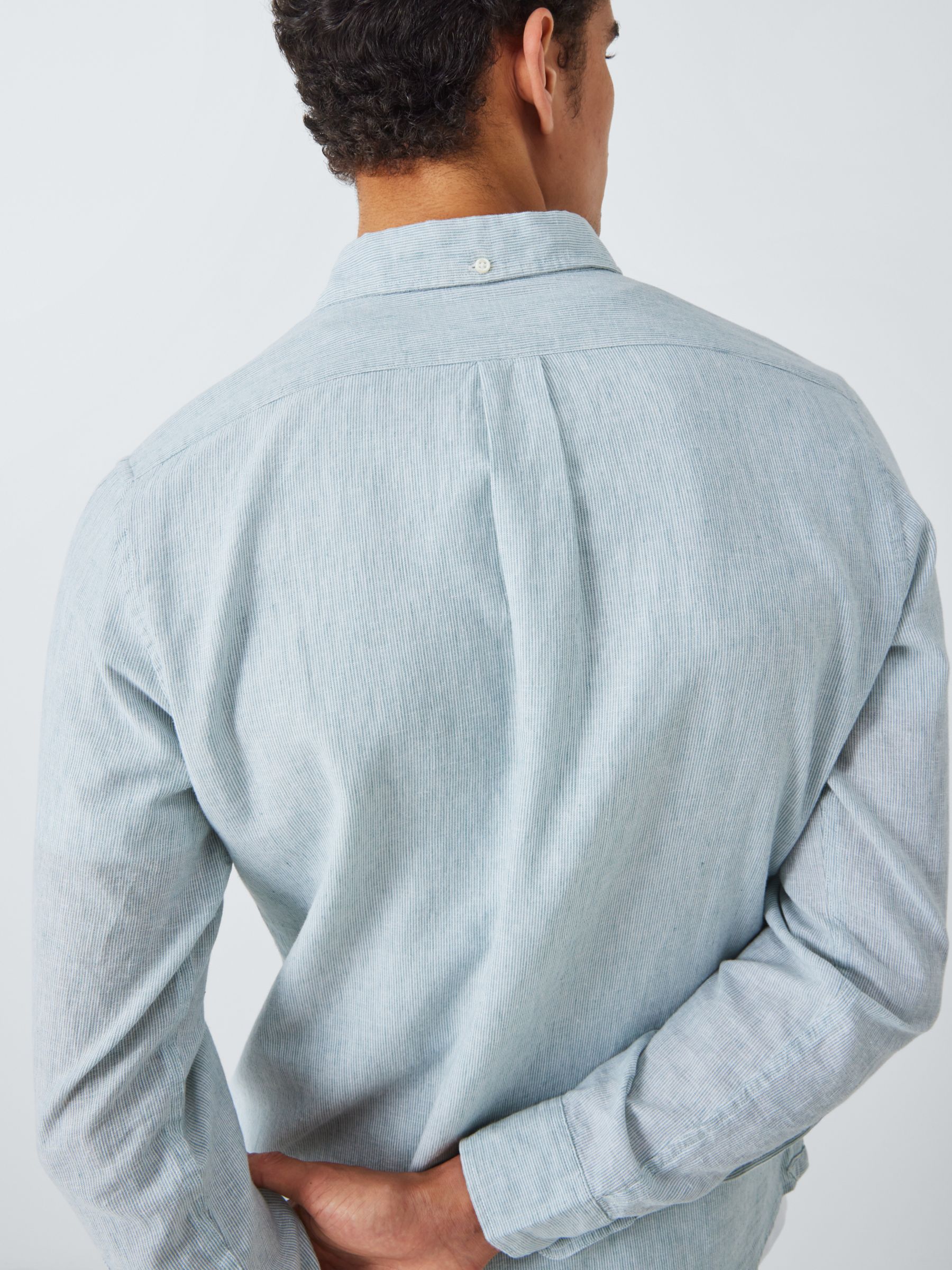John Lewis Linen Blend Micro Stripe Long Sleeve Shirt, Green, S