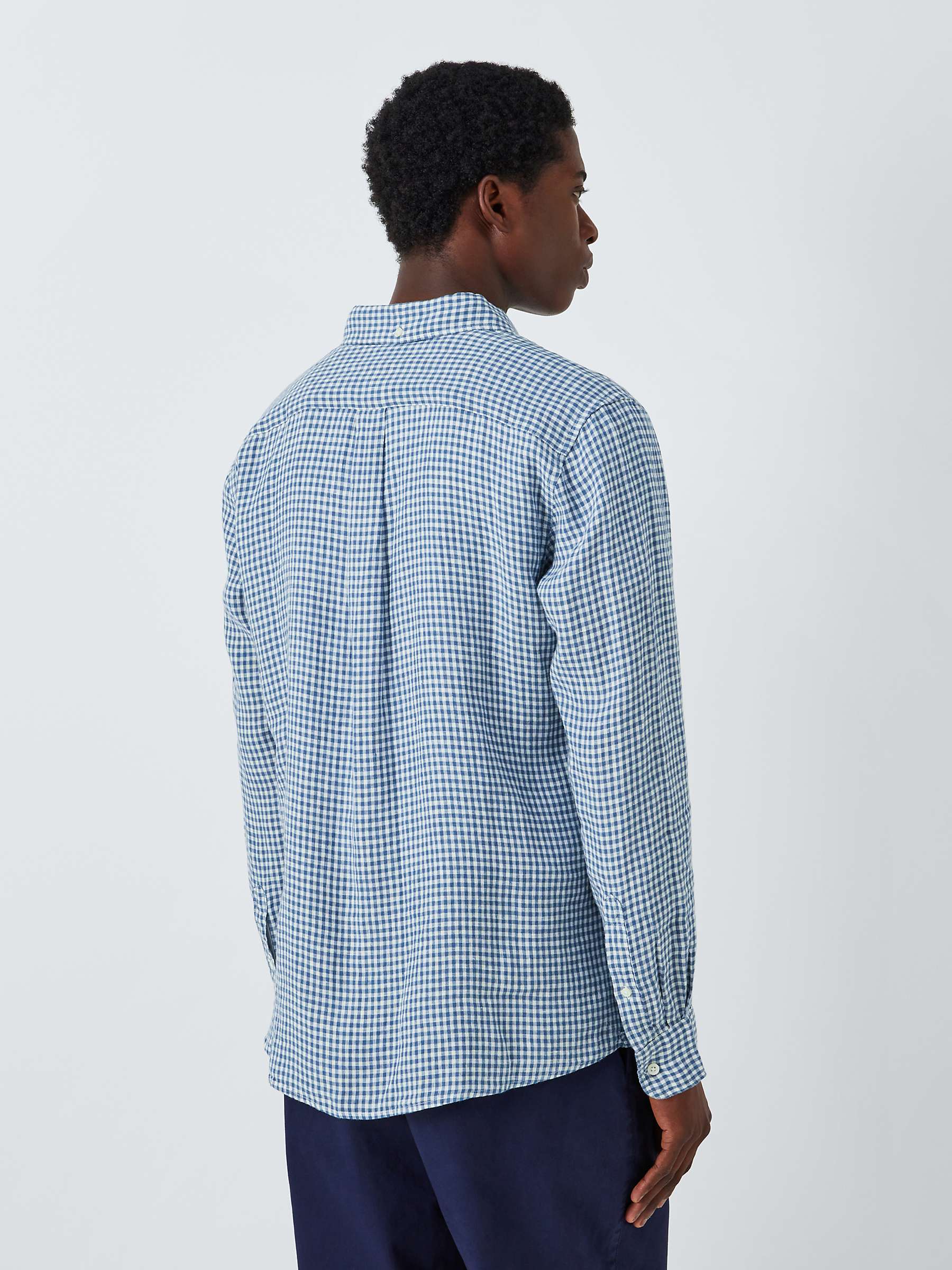 Buy John Lewis Linen Long Sleeve Gingham Shirt, Blue Online at johnlewis.com