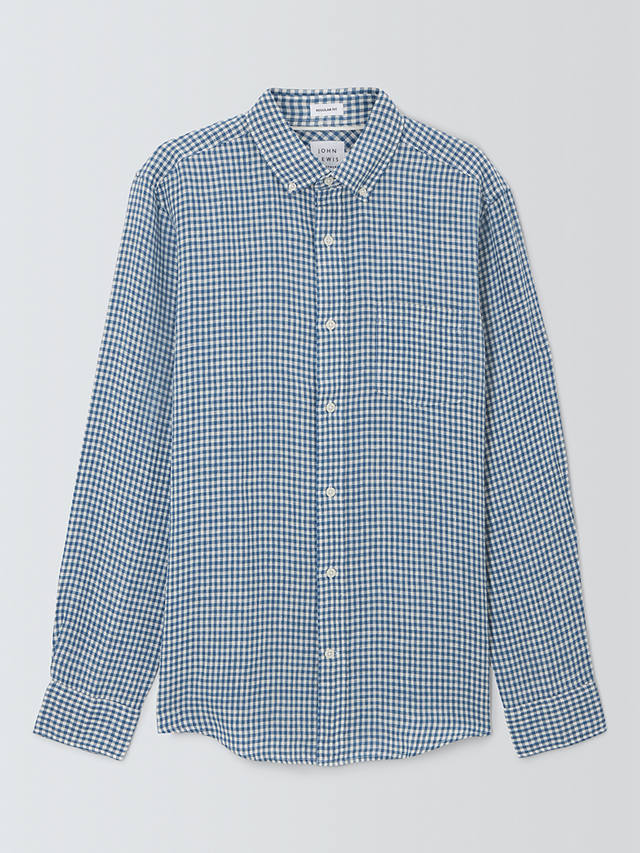 John Lewis Linen Long Sleeve Gingham Shirt, Blue