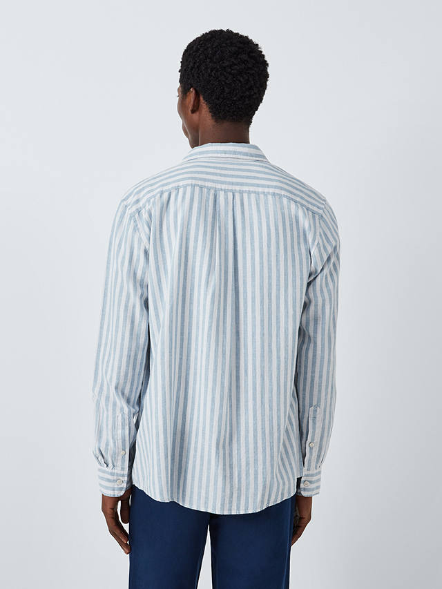 John Lewis Linen Blend Stripe Long Sleeve Shirt, Blue