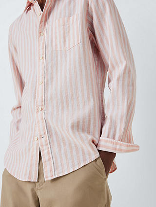 John Lewis Linen Blend Stripe Long Sleeve Shirt, Peach Whip